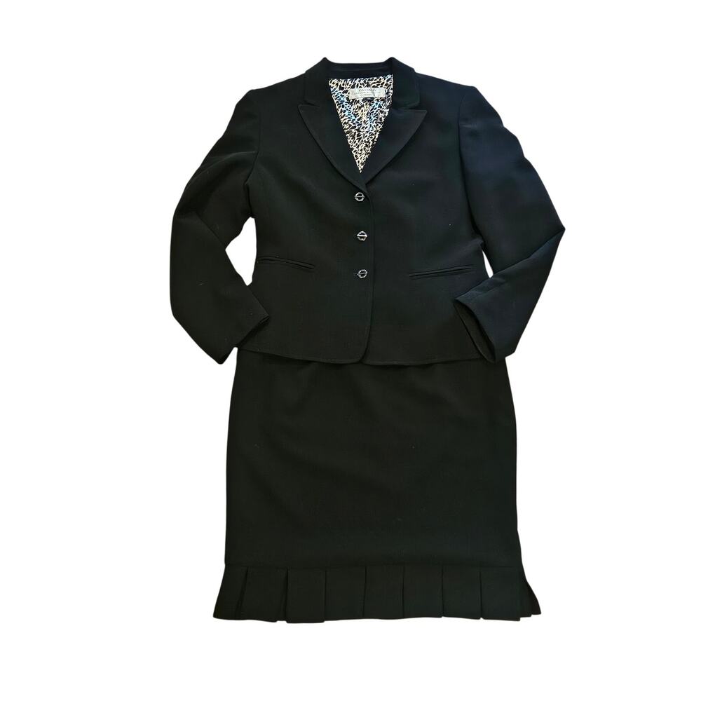 Tahari Arthur S Levine kasper flounced skirt suit blazer black womens 10 petite